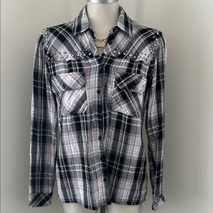 Guess Y2K - Plaid Button-Up Shirt with Studded Details